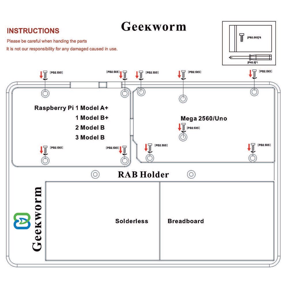 Raspberry Pi 4/3B + Platte, 5in1 RAB Halter Breadboard Basis/ABS Fall/Bildung Plattform für Arduino UNO Mega 2560/Raspberry Pi