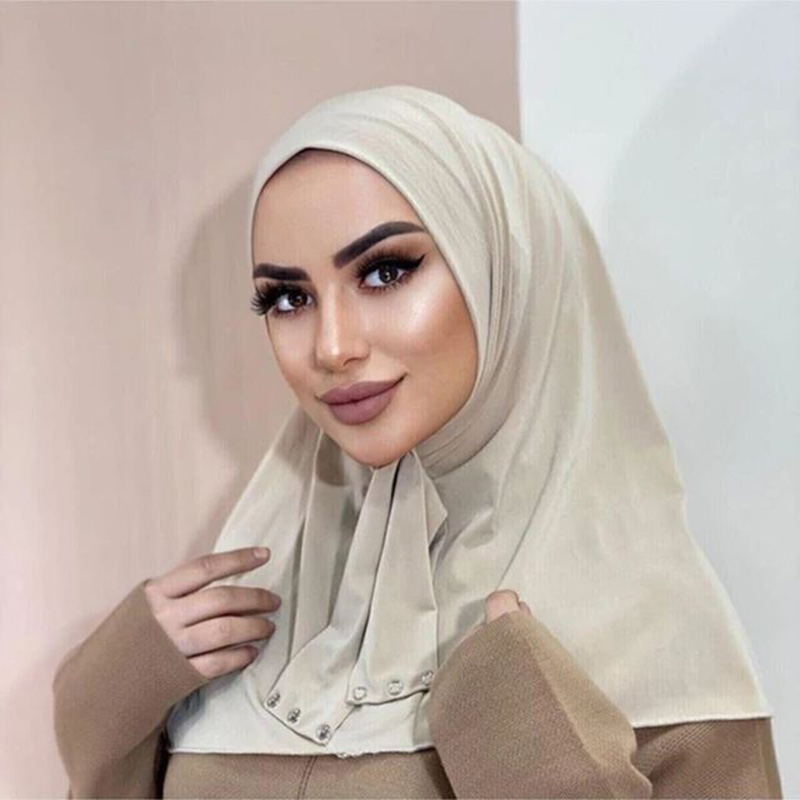 Classique Islam femmes prêt à porter Snap Fastener Hijabs pour femme couverture complète bandeau écharpe Turban casquettes Turbante Mujer