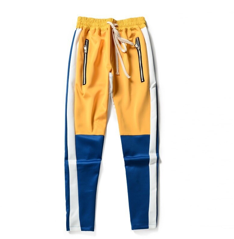 3 farver herre hip hop punk bukser patchwork røde underdele streetwear herre ankel lynlås vintage joggers hiphop skinny sweatpants: Blå / Xl