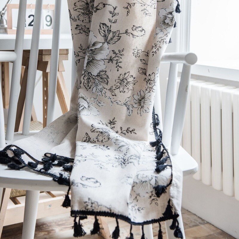 Gordijn Afgewerkt Rose Printing Tassel Amerikaanse Kleine Venster Keuken Gordijn Katoen Hennep Semi Shading Erker