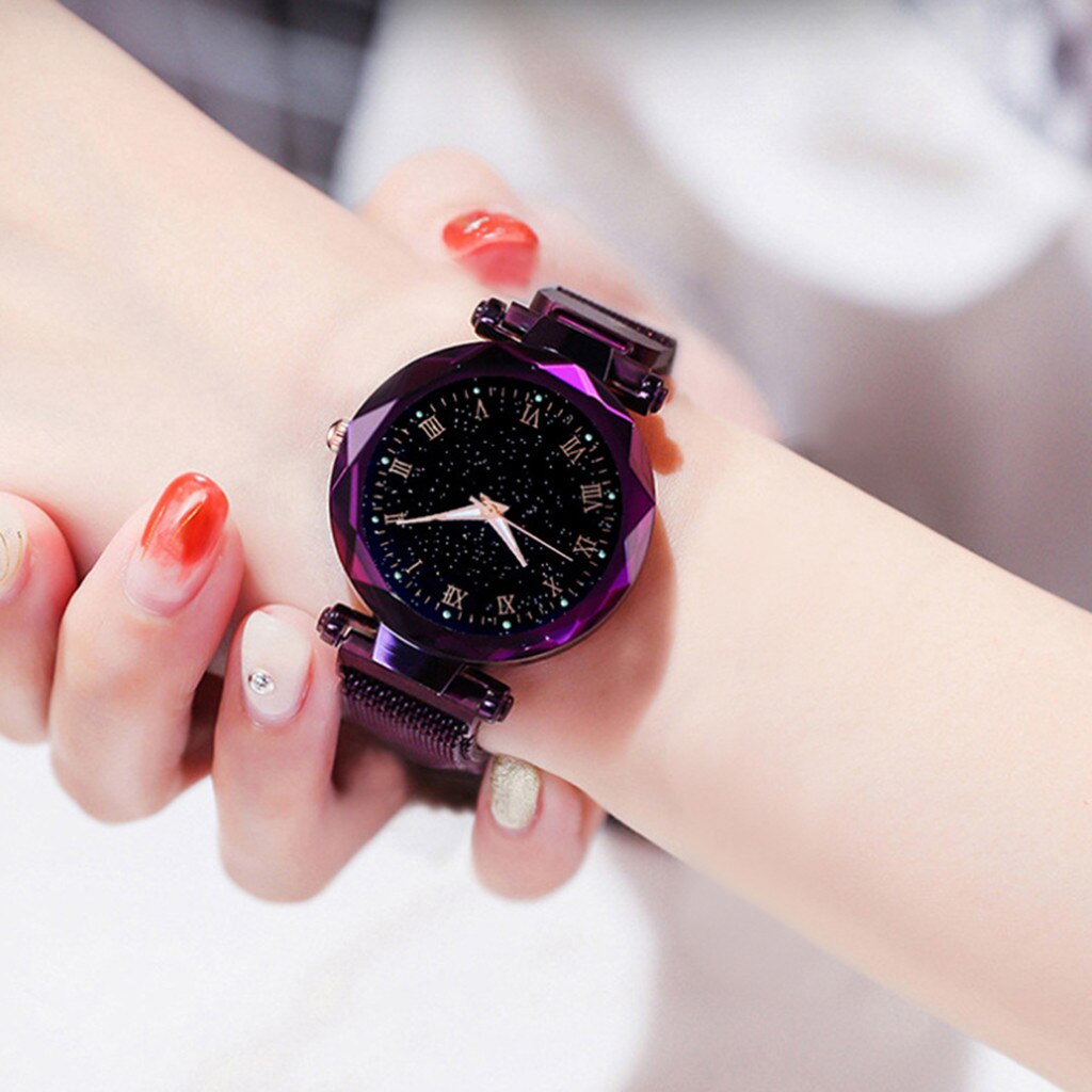 Luxe Sterrenhemel Rvs Mesh Armband Horloges Voor Vrouwen Crystal Analoge Quartz Horloges Dames Meisjes Reloj