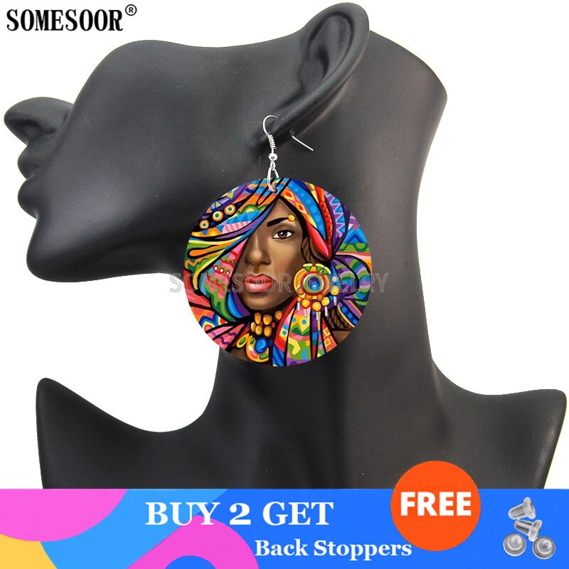 SOMESOOR-pendientes colgantes redondos para mujer, pinturas de maquillaje Facial coloridas, Ethos africanos, Impresión de doble cara,: Both Sides Print 2