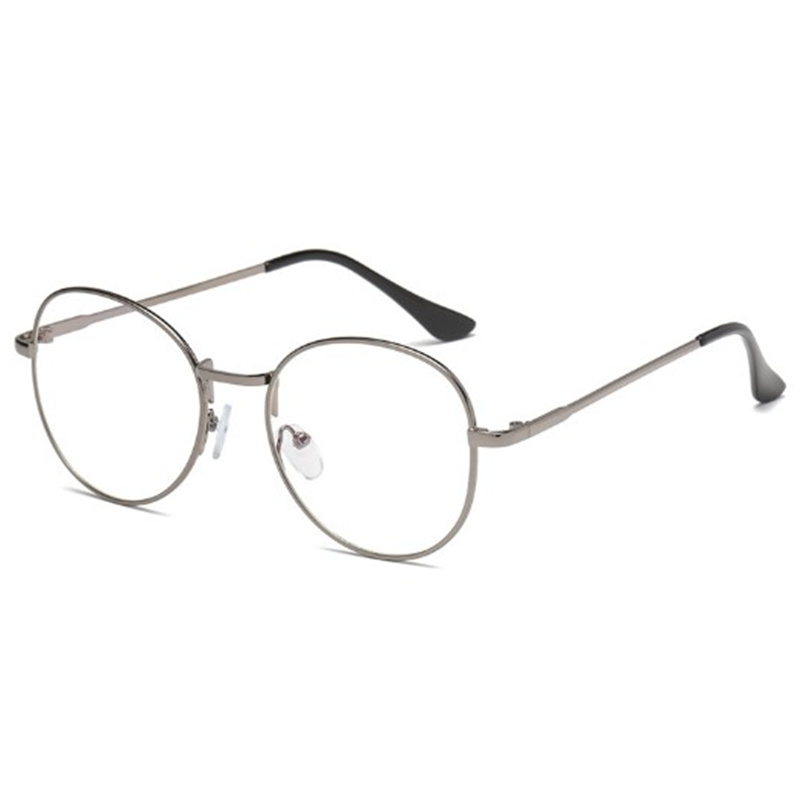 Anti-blue light Computer Eyeglasses Metal Frame Men Women Spectacles Round Eyewear Plain Glasses: Grey