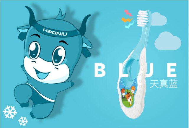 Escova de dentes do bebê macio anti deslizamento lidar com os desenhos animados para a criança crianças recém-nascidos cuidados orais escova de dentes para o bebê: blue