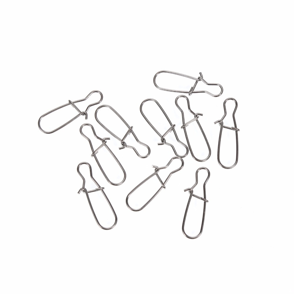 JOSHNESE 50pcs/lot Hook Lock Snap Swivel Solid Rings Safety Snaps Fishing Hooks Connector Stainless Steel