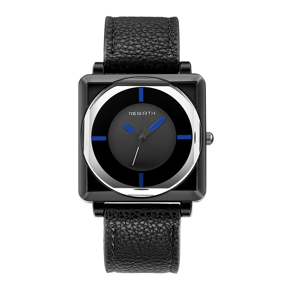 Reloj REBIRTH para mujer, relojes cuadrados de pulsera para mujer de la mejor , relojes de pulsera de cristal de cuero contraído, relojes de pulsera de cuarzo para mujer, reloj relog: Black