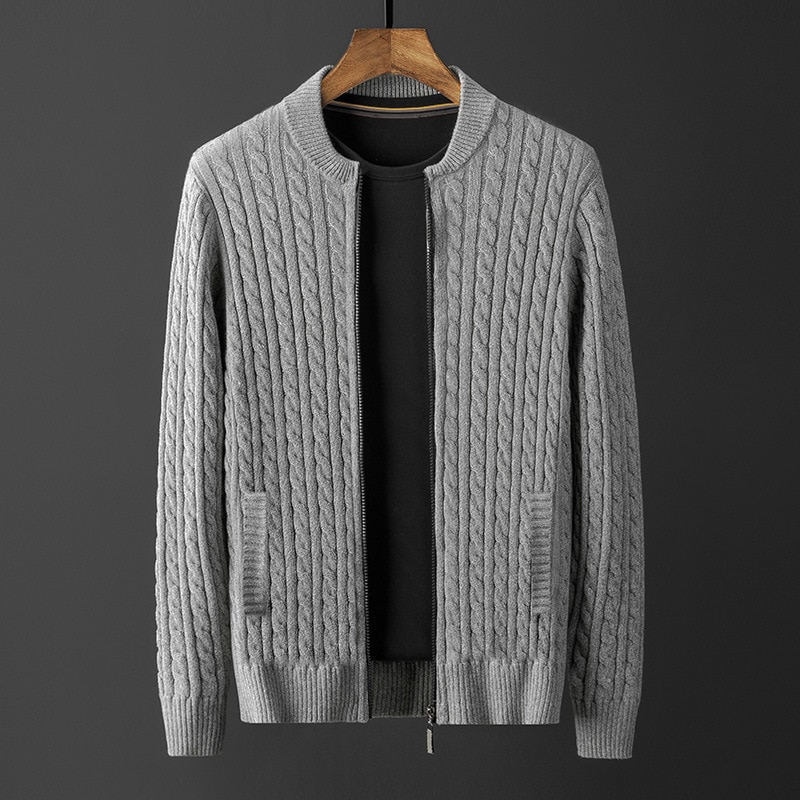 Forårs strikket cardigan jakke stativ krave afslappet computer stribet sweater herre plus størrelse m  -4xl
