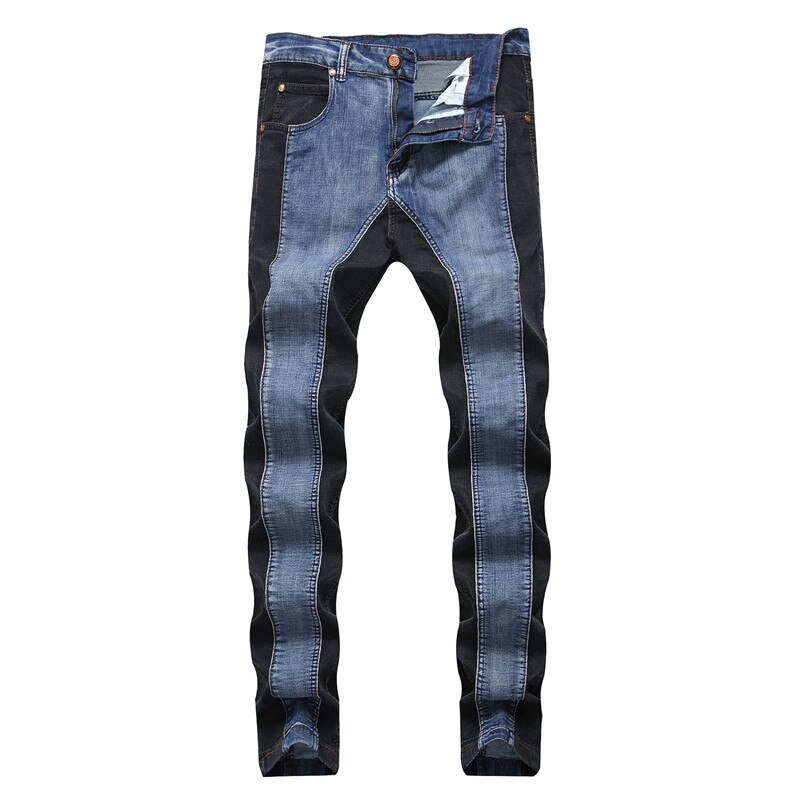 Blauwe denim biker jeans heren masculina straight silm patchwork jeans voor heren jongens motorbroek grote maten