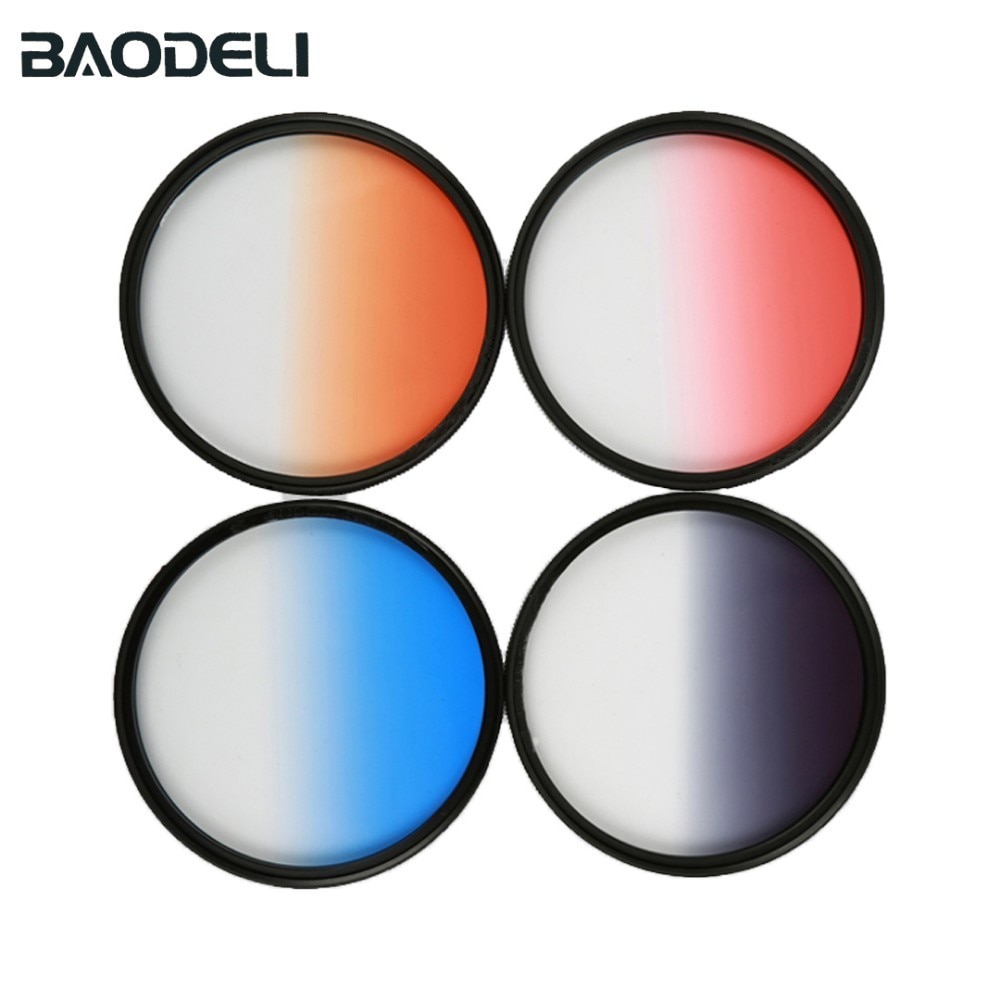 BAODELI Gray Orange Blue Red Nd Gradient Filter Concept 49 52 55 58 62 67 72 77 82 Mm For Canon 77d Nikon Sony A6000 Accessories