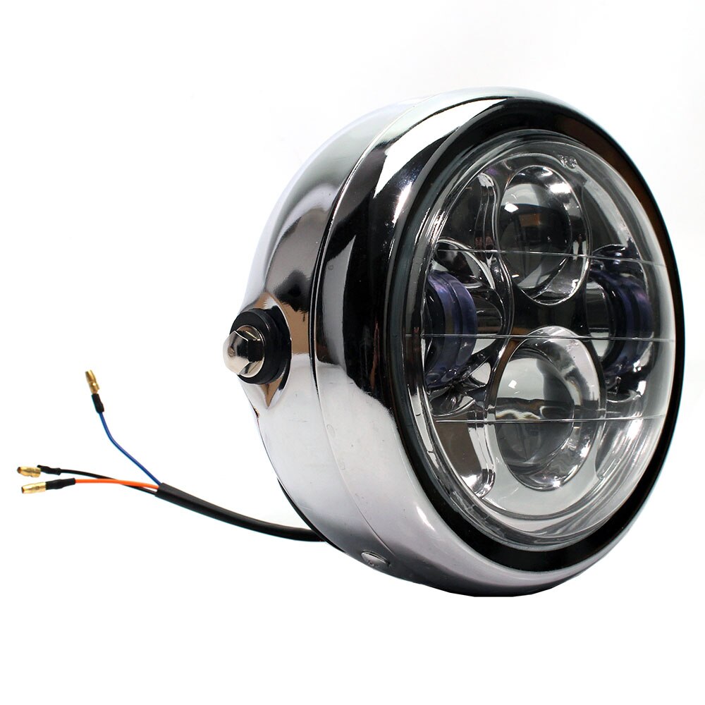 6.5 & #39 ; i motorcykel universal sort/krom rund led forlygte nærlys cafe racer