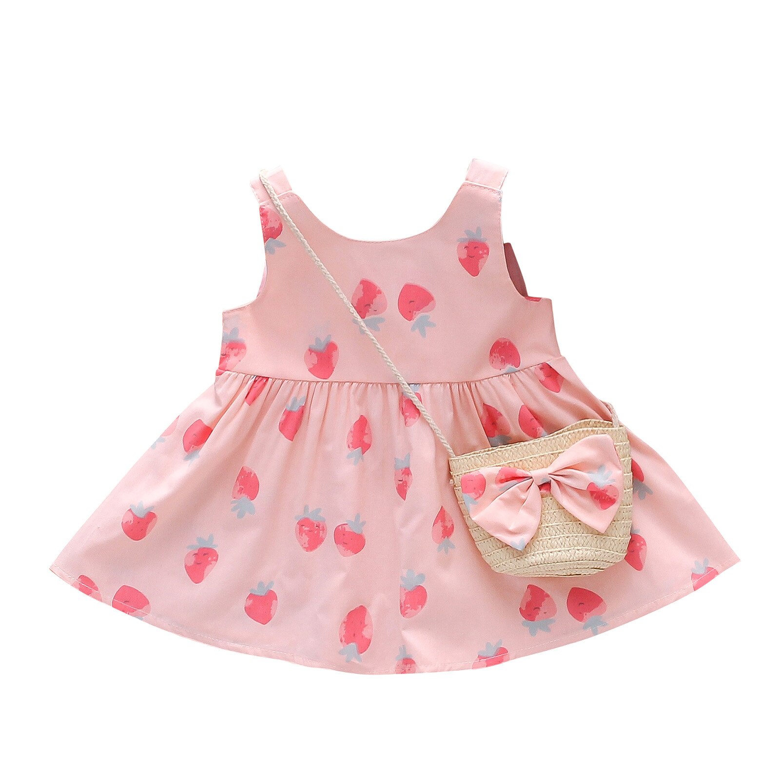 Robe d'été pour -né fille, ensemble sans manches, avec nœud fraise, tenue princesse, sac, tenue pour bébé fille, Costume #35