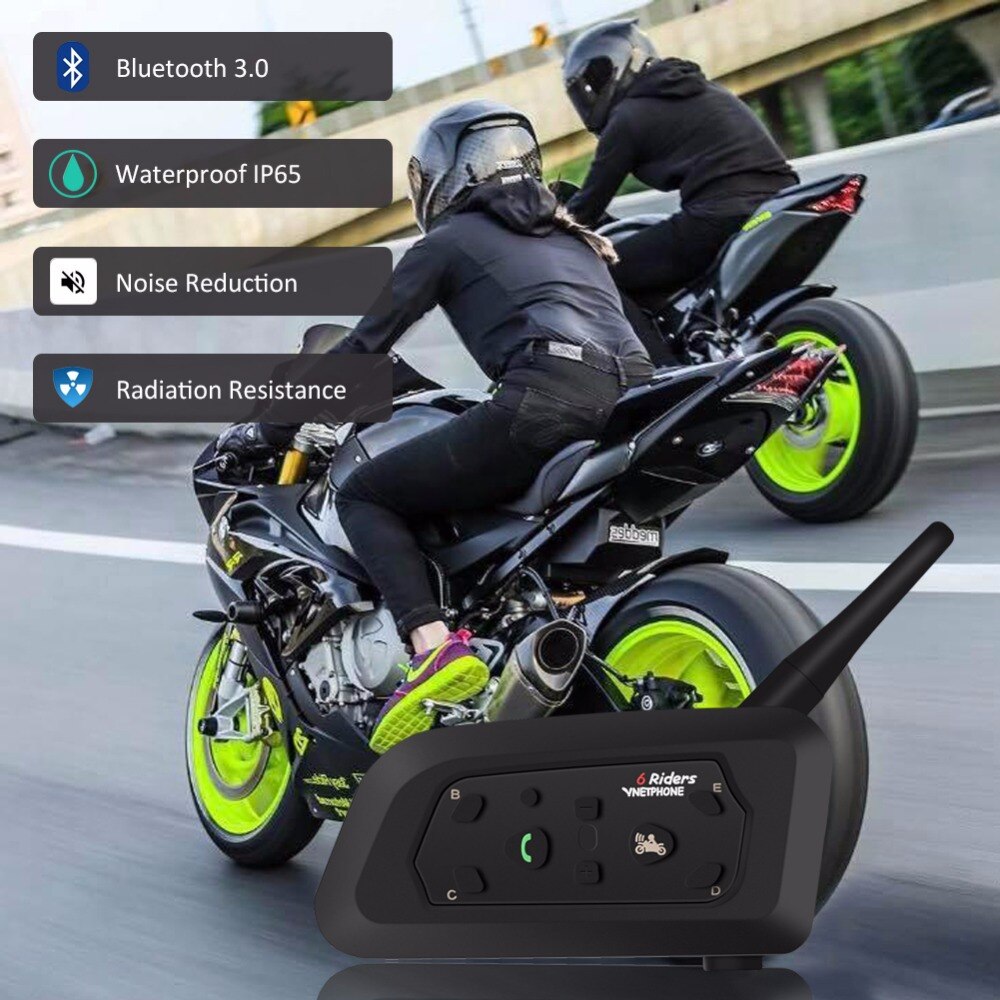 Vnetphone  v6 bt interphone 1200m motorcykel bluetooth hjälm intercom intercomunicador moto interfones headset för 6 ryttare