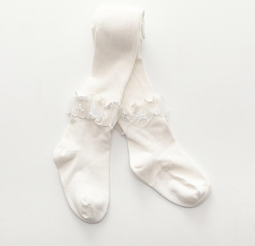 Meisjes kanten panty's koreaanse versie van boneless dunne verticale witte dansleggings baby prinsessenrok leggings: Ivoor / 12m