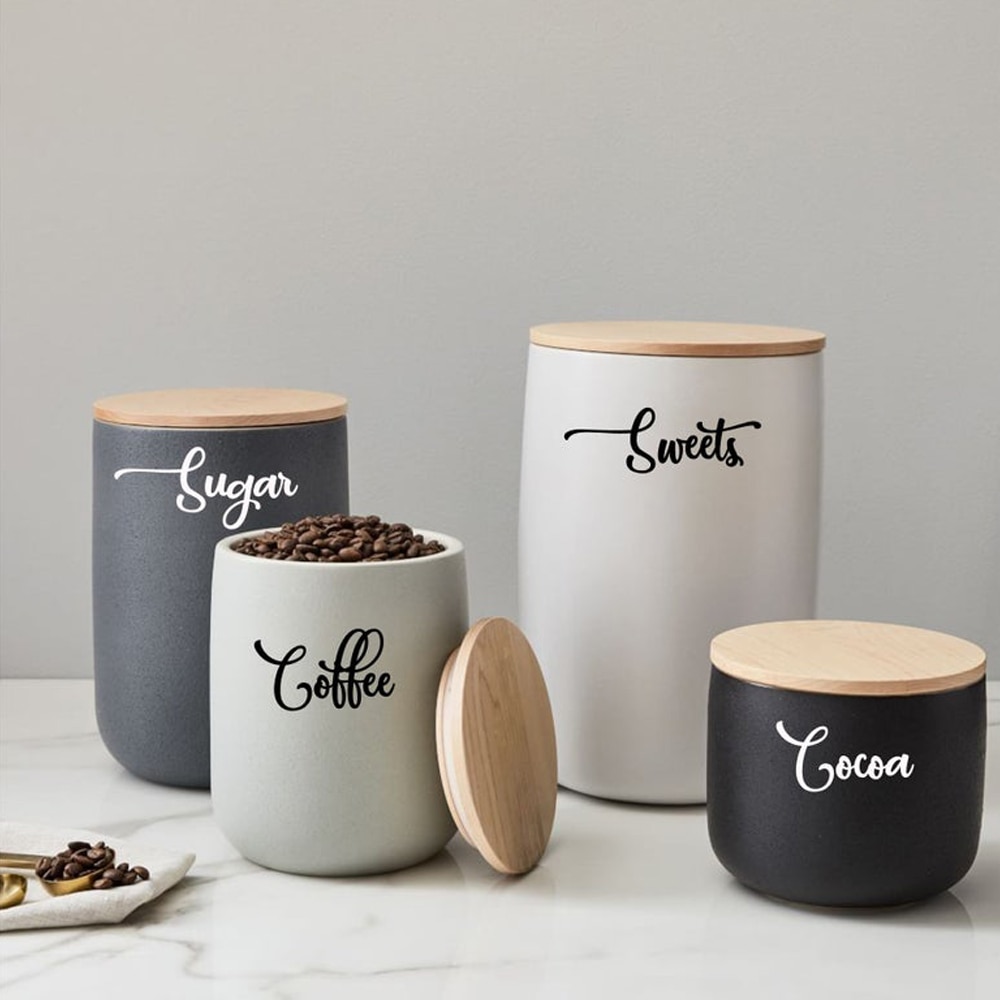 4 szt. 6cm kanister naklejki etykiety, mąka kuchenna naklejki cukru, kanister etykiety winylowe, naklejki organizacji kuchni