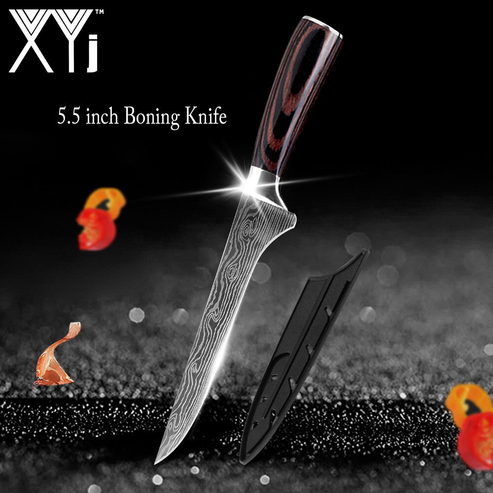 Kitchen Knives Set Stainless Steel 7CR17 Japanese Chef Knife Bread Meat Cleaver Paring Boning Kitchen Knife Covers Accessories: 5.5 in Boning Knife