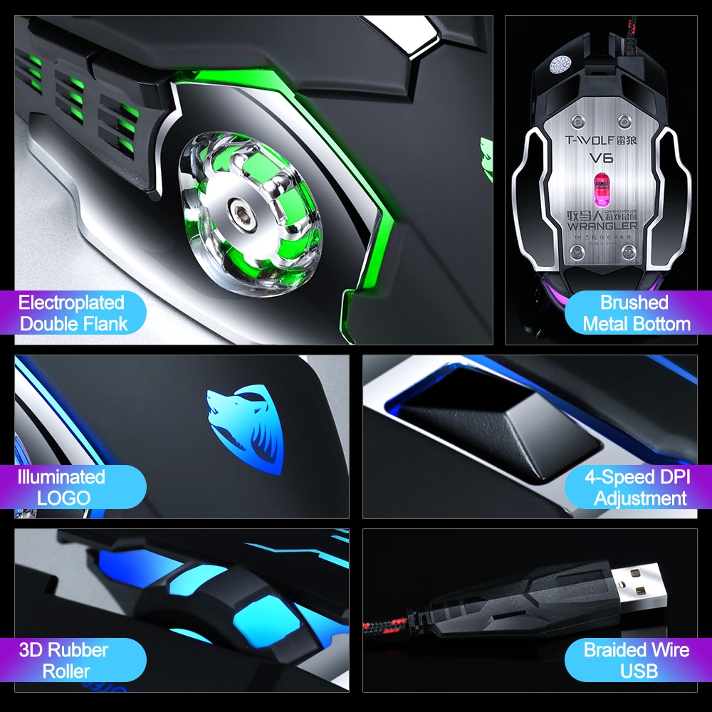 Wired Gaming Mouse 6 Button 3200 DPI LED Optical USB Computer Mouse Gamer Mice Silent Game Mouse+Gaming Mouse Pad