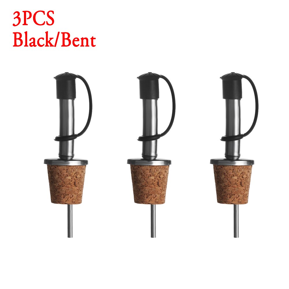1/3PCS Wine Pourer Oil Bottle Stopper Plug Wooden Cork Stainless Steel Liquor Dispenser Barware: 3PCS Black-Bent