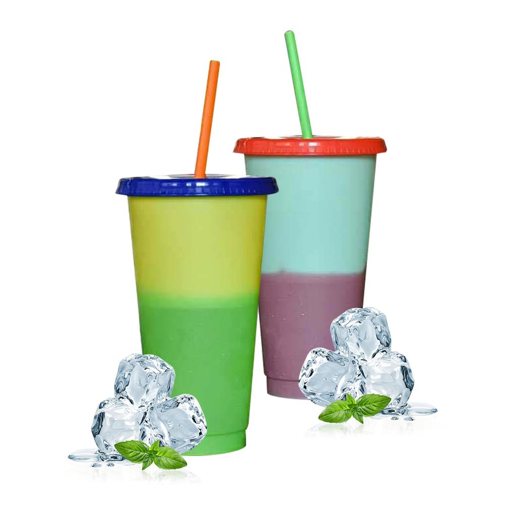 5PCS Reusable Color Changing Cold Cups Plastic Tumbler With Lid Durable Discoloration Changing Colour Cup With Straws Set