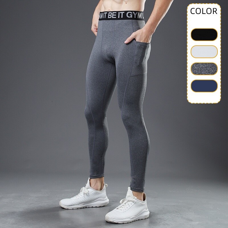 Calças de compressão dos homens calças de corrida de treinamento de fitness esportes leggings bolso ginásio jogging calças de suor masculino longo-40