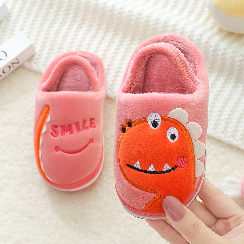 Kinderen Thuis Slippers Cartoon Kinderen Pluche Indoor Warme Schoenen Antislip Baby Katoen Slippers Zachte Peuter Schoenen Voor jongen Meisje: Pink slippers / 16-17