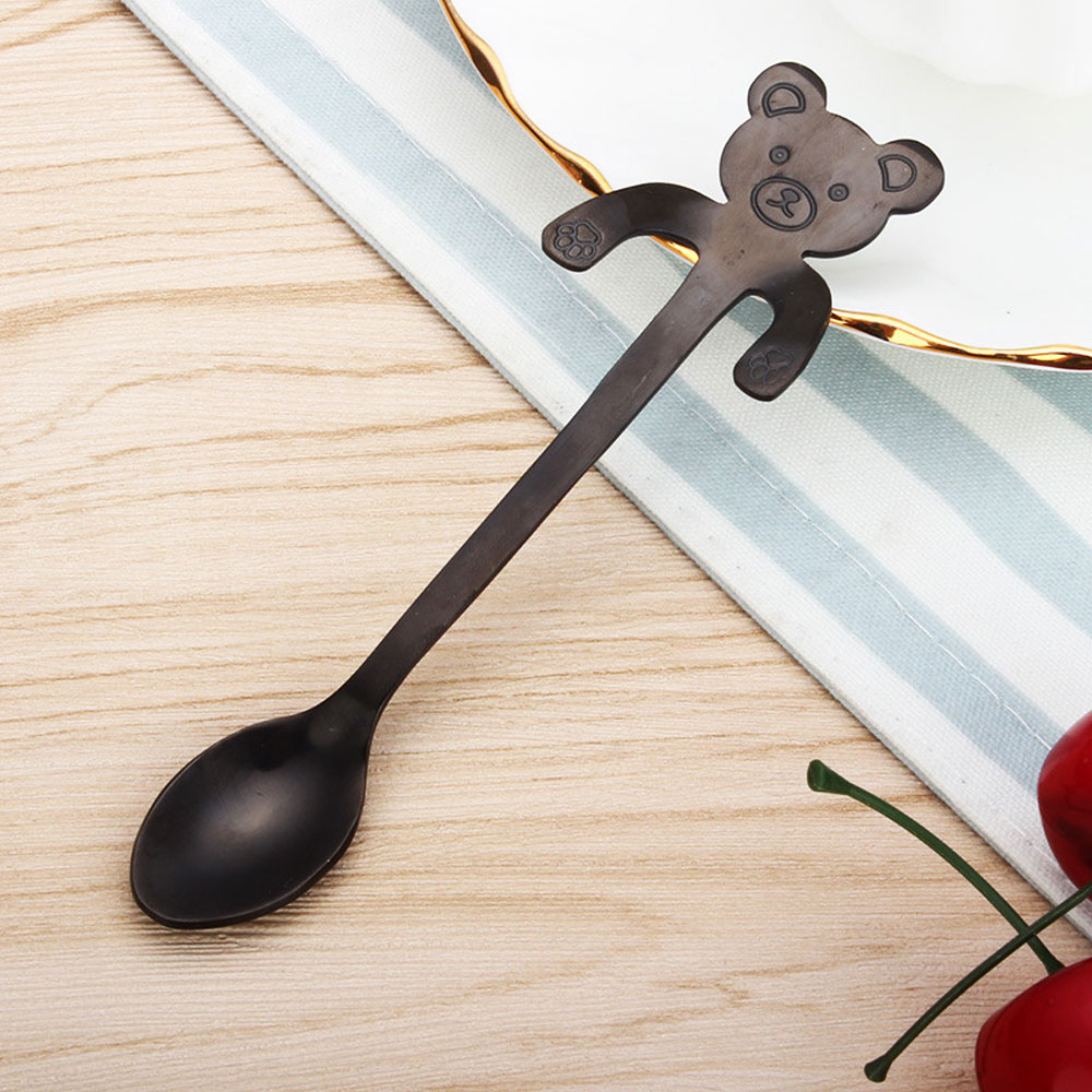 1pz mini Orso Gattino di Disegno in Acciaio Inox Caffè Tè dolce bere Miscelazione Frullato Cucchiaio Da Tavola: nero