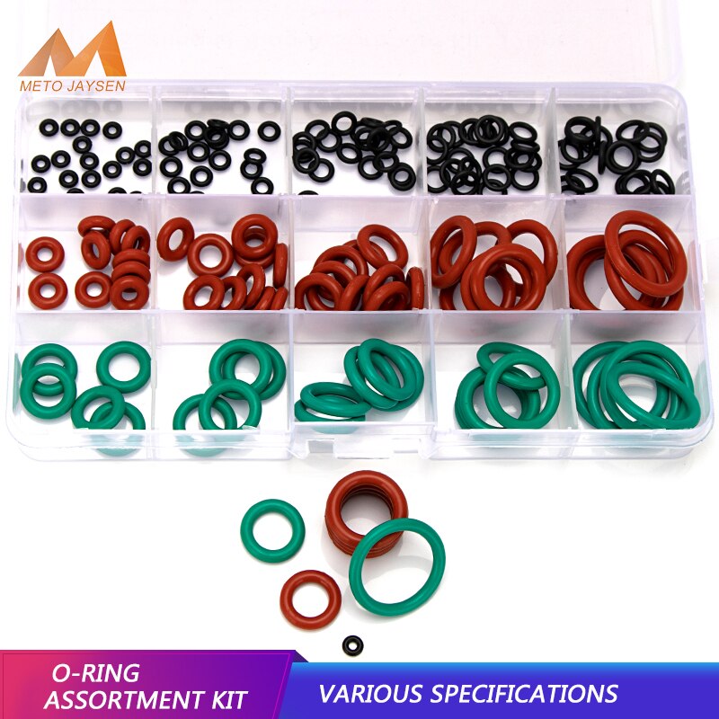 Red Silicone VMQ Gasket Assortment Set Spare Sealing O-Rings Black NBR Green Fluoro Viton FKM Kits 15 Sizes 170PCS/ SET