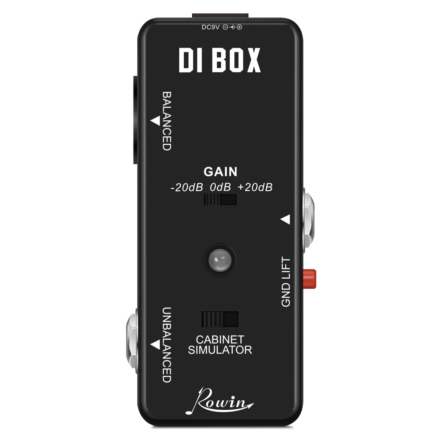 Rowin guitar direct box guitar bas passiv di box med kabinet simulator 1/4 og xlr full metal mini størrelse true bypass lef -331