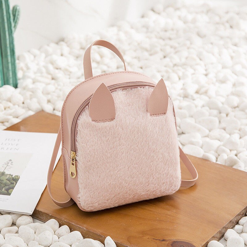 nouvelle femmes sac à dos femmes mignon chat oreille sacs solide concepteur Style sac à bandoulière dames avec oreille en cuir PU: Rose