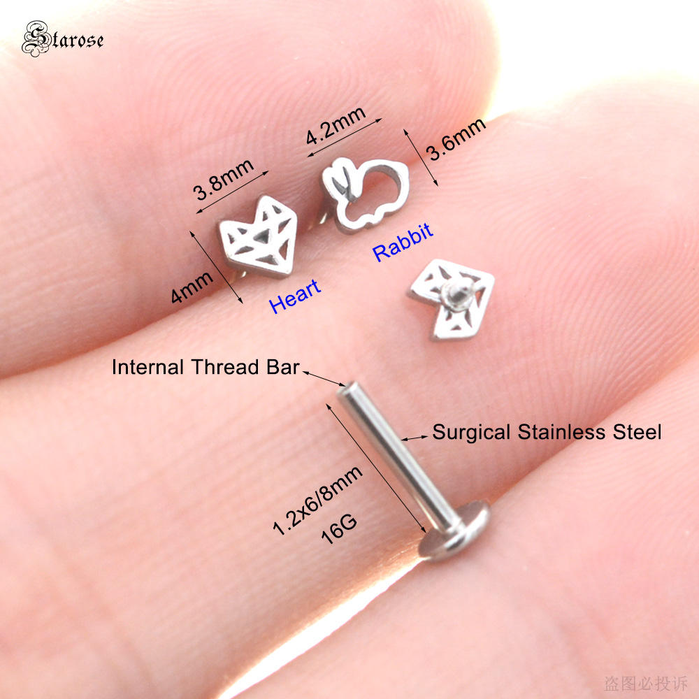2Pc 1.2x6/8mm Bar Star Moon Cross Spider Nose Ring Stud Ball Labret Lip Tragus Piercing Helix Earrings Nose Piercing Ear Jewelry