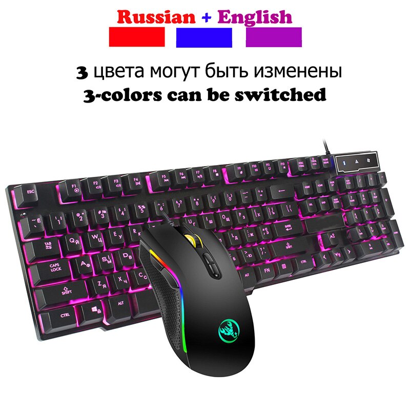 PC Gaming Keyboard Mouse Headset Combo Gamer Kit Mac Mini Mechanical Noiseless Luminous LED Backlit RGB Russian Spanish Keyboard: Default Title
