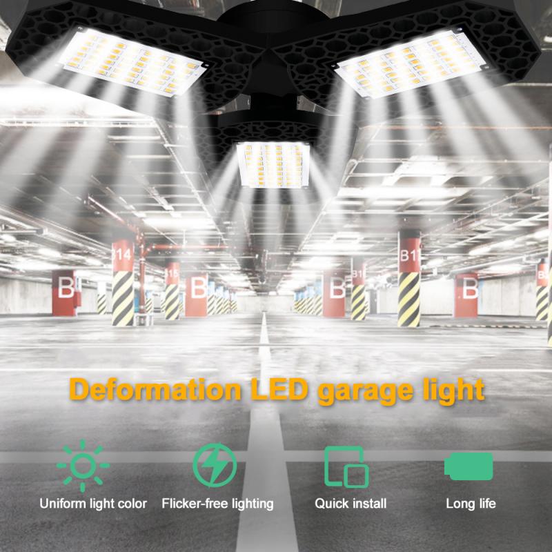 LED Garage Shop Work Lights 80W 8000lm E27 Home Ceiling Fixture Deformable Lamps Industrial Lighting Light