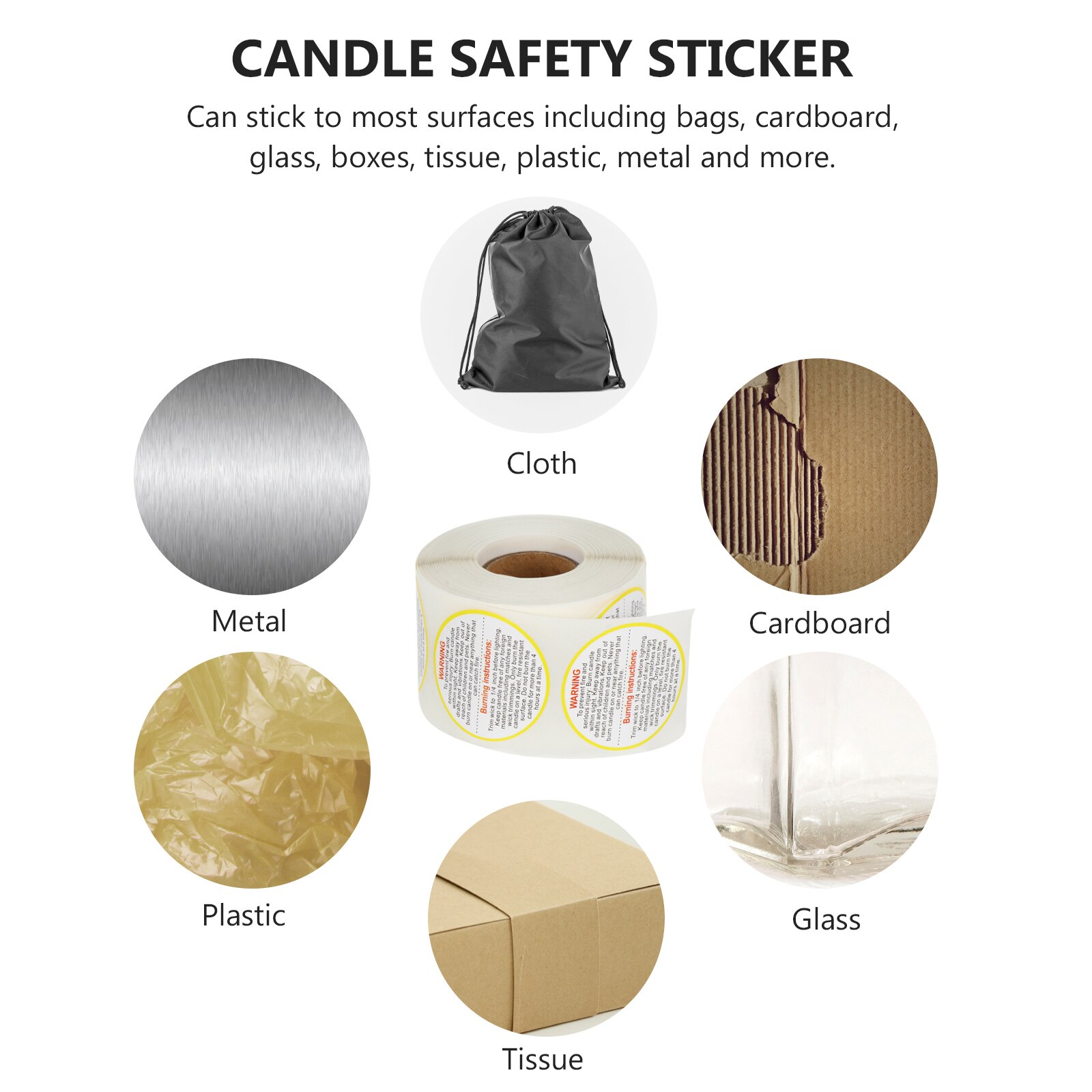 1 Roll Candle Warning Sticker Label Removable Safety Decals for Candle Jar