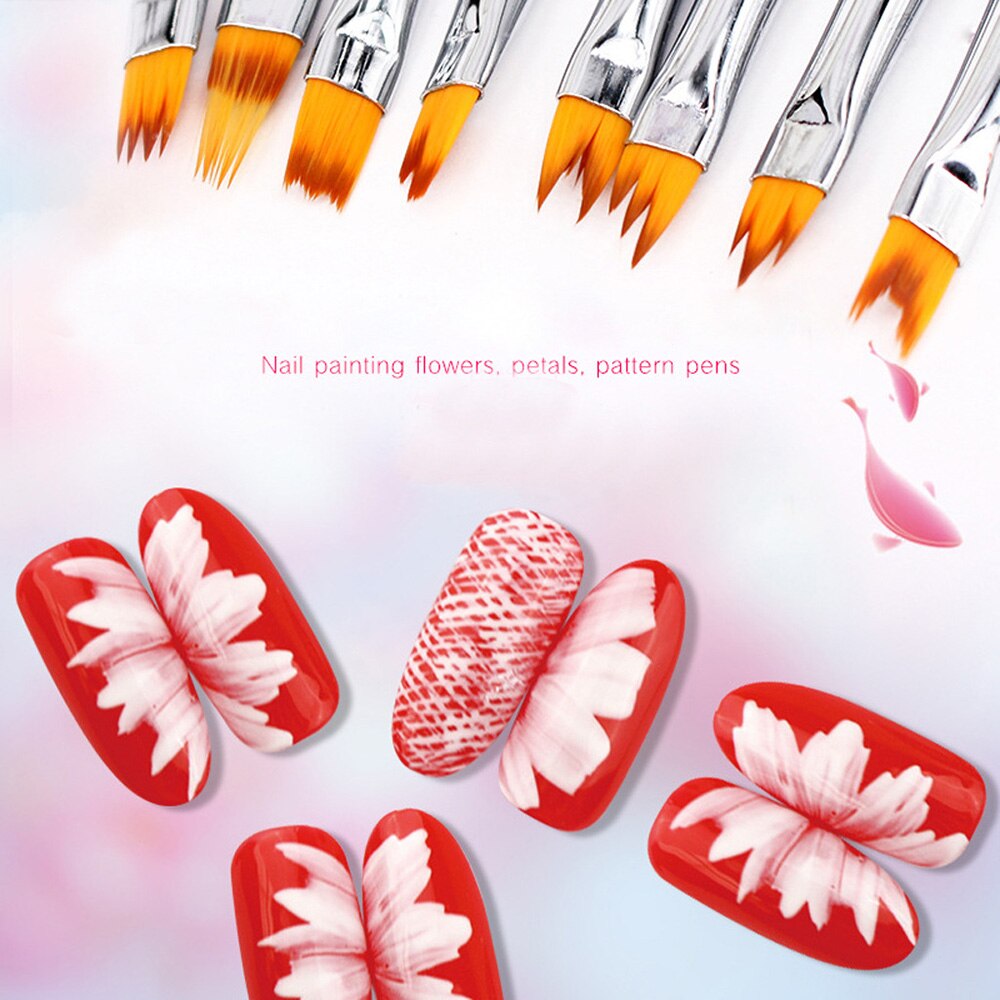Pincel acrílico con mango de madera para manicura, pincel de dibujo de flores para pintura de uñas, 1/3/8 piezas