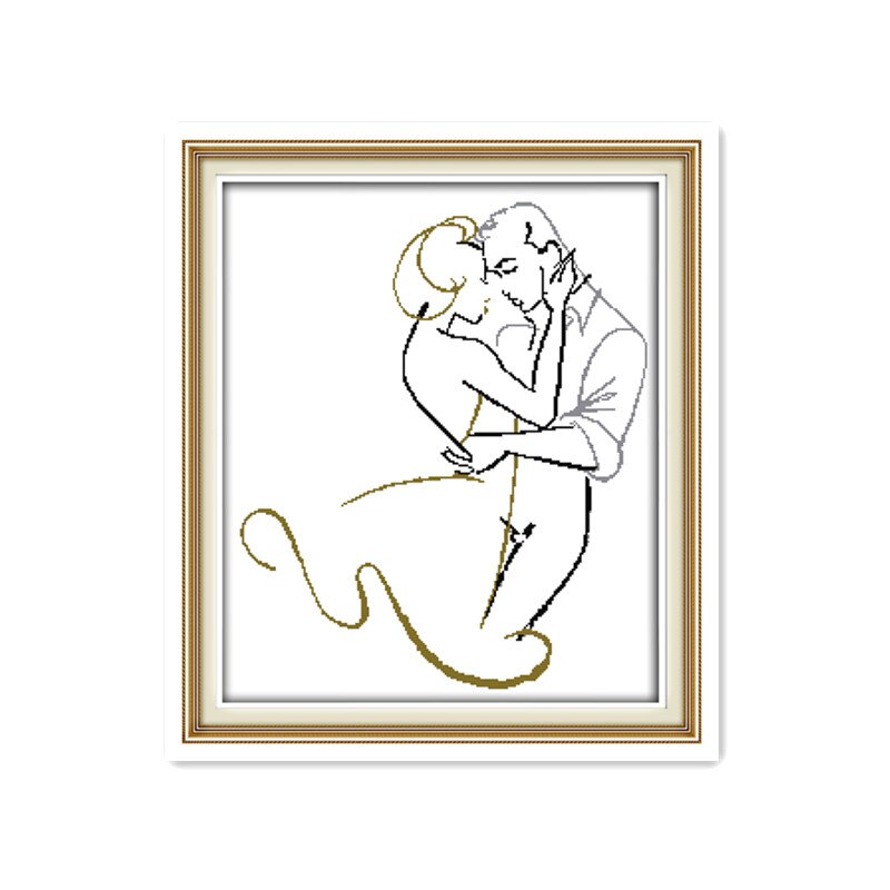 Point en croix, broderie romantique en couple, broderie simple, broderie simple, fait à la main, travaux d'aiguille, décoration familiale en direct: R186(5) / 11CT Printed
