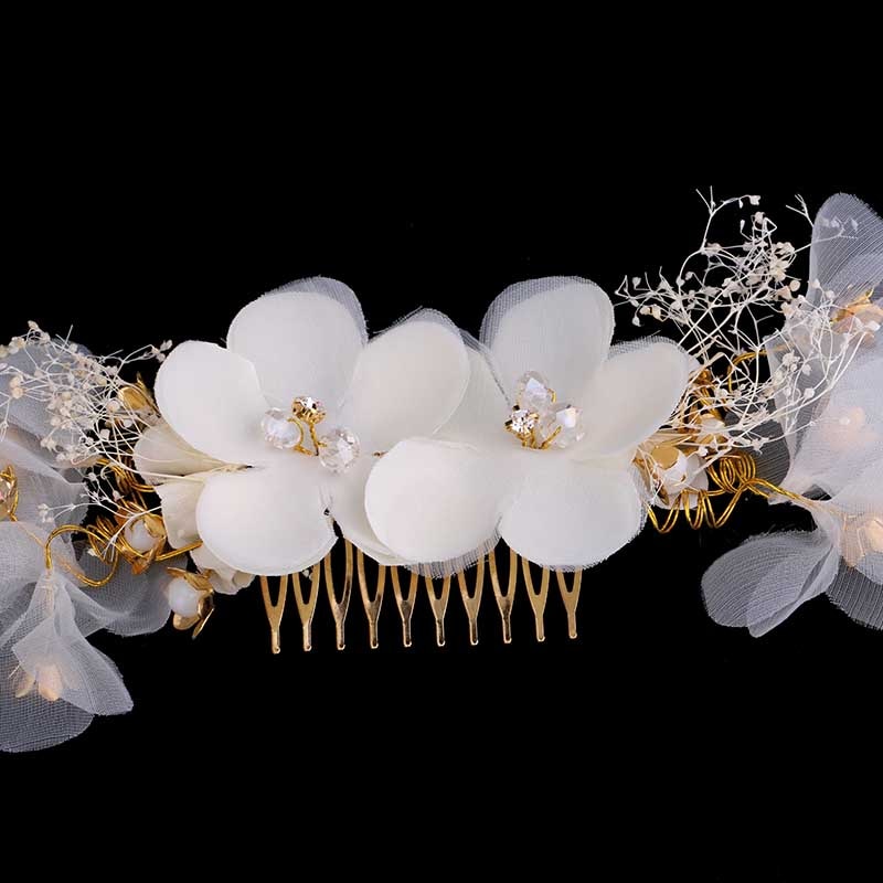 Fiori di Pizzo bianco di Cristallo Dei Capelli Pettini Gioielli Della Sposa Copricapo Diademi de Noiva Donne Gioielli Testa Accessori per Capelli Da Sposa VL