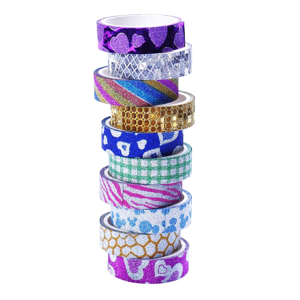 10 Stks/set Diy Zelfklevende Glitter Washi Masking Tape Sticker Craft Decor 15Mm X 3M