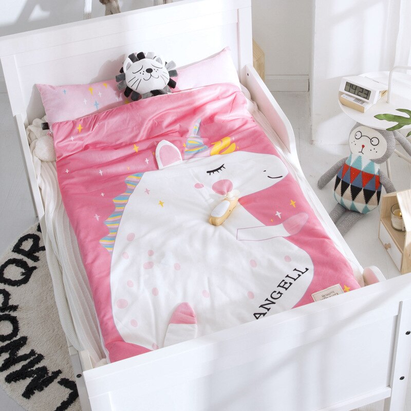 Home bed baby sleeping bag 100% Cotton + soft fleece Boy Girl Child fleabag AB side fox bear mothercare kids body cover 70*150cm: pink horse