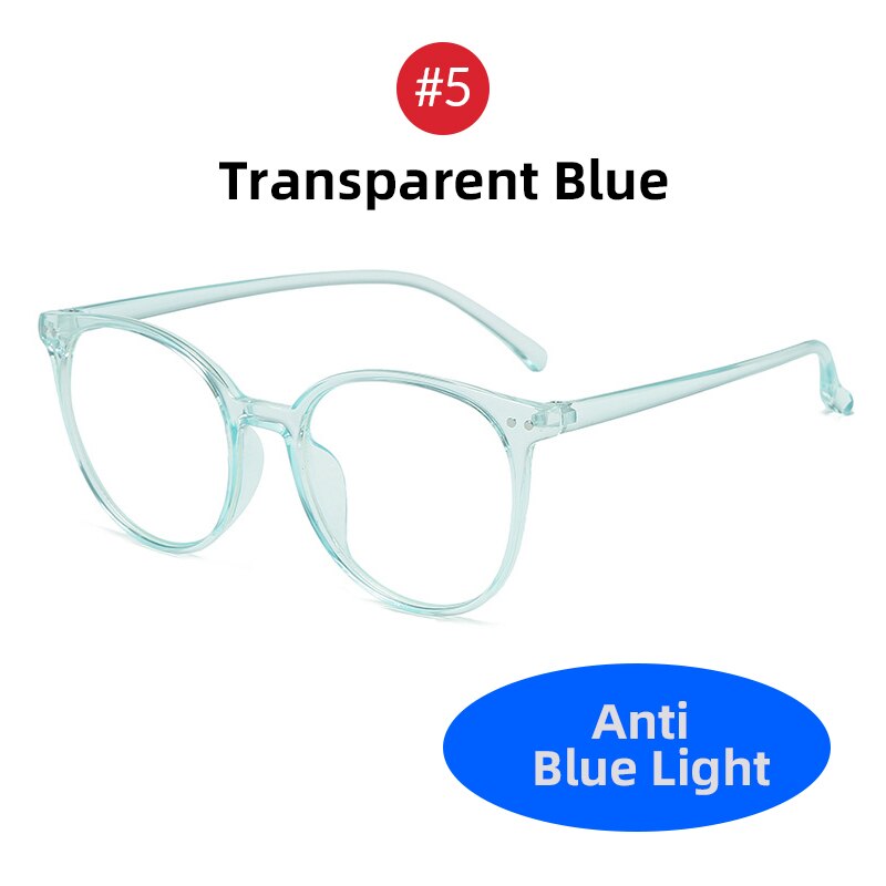 Vivibee runde kvinder overdimensionerede anti blå lys briller klassisk stor stil blå stråler unisex computer lys briller: 5 gennemsigtig blå