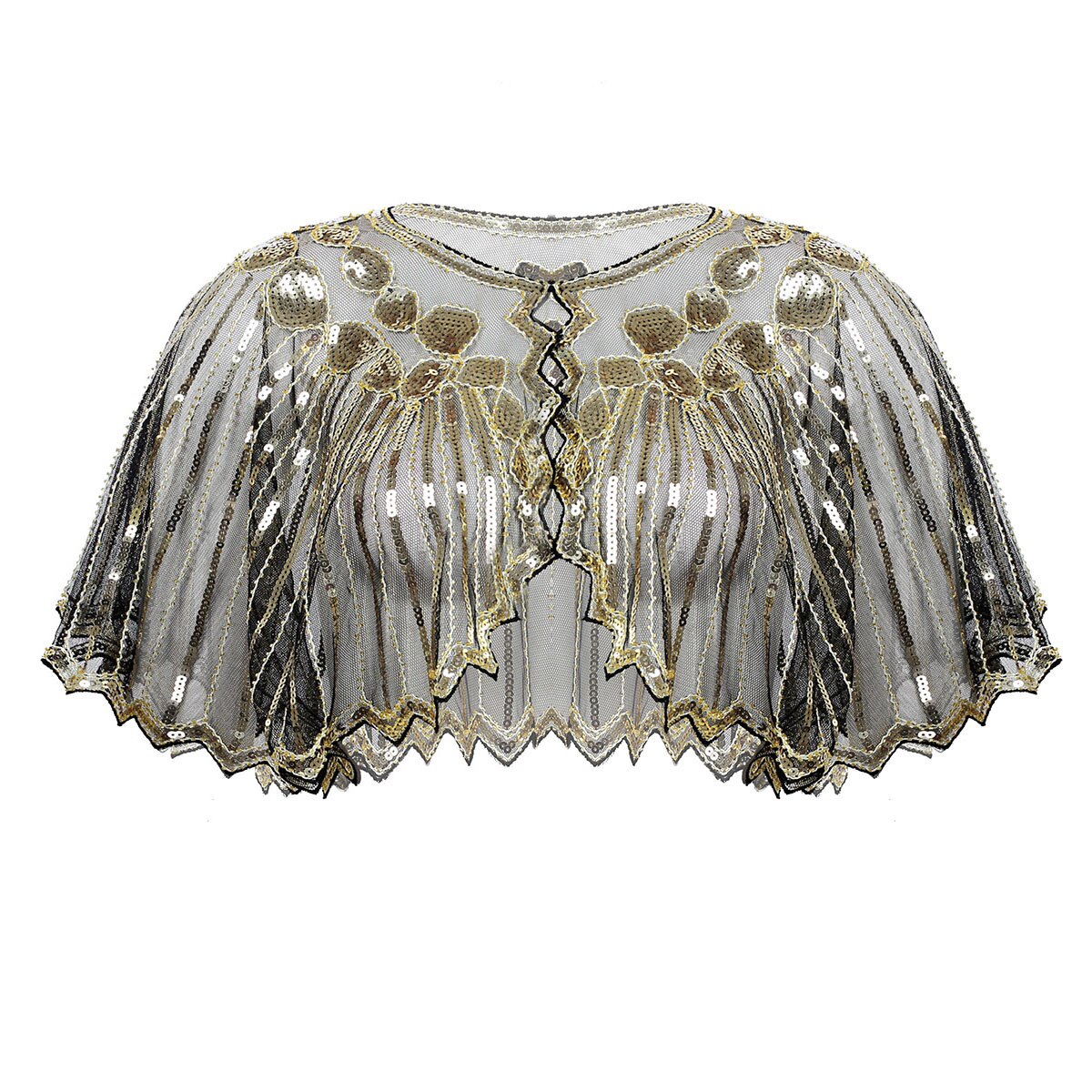 Femmes fête de mariage haussement d'épaules rétro Vintage 1920s châle enveloppes brillant Sequin perlé soirée Cape mariée châle boléro clapet couvrir: Black Gold