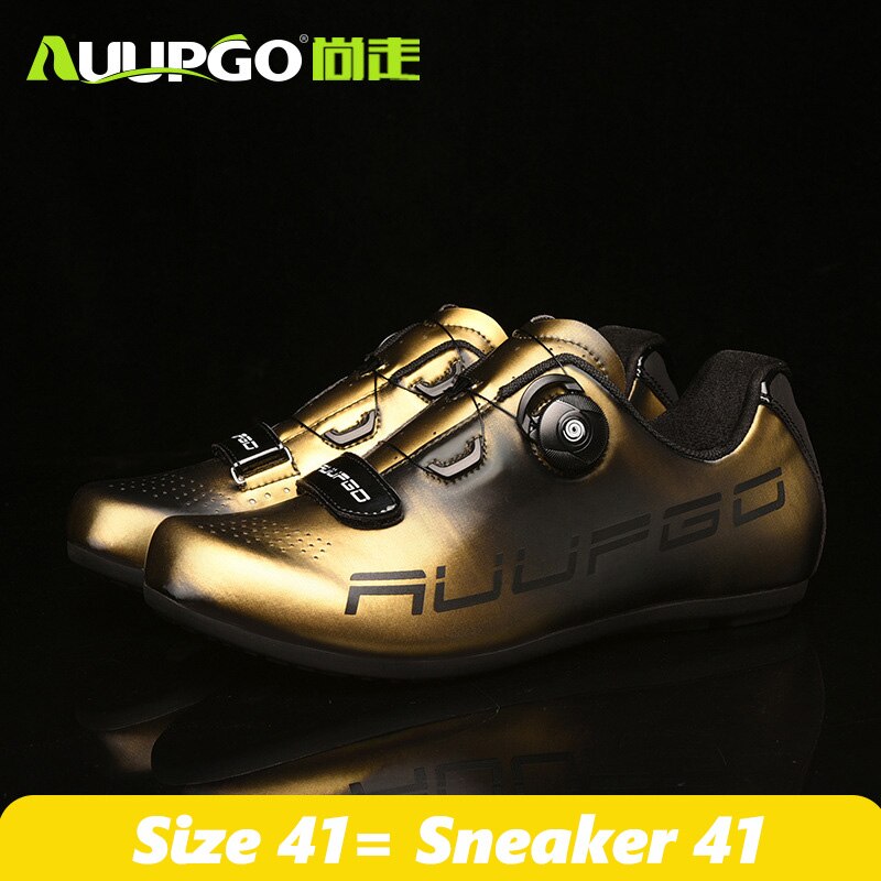 Originale auupgo landevejscykelsko størrelse 36-45 mountainbikesko herre landevejscykelsko ultralette cykelsneakers: Gylden sort / 39