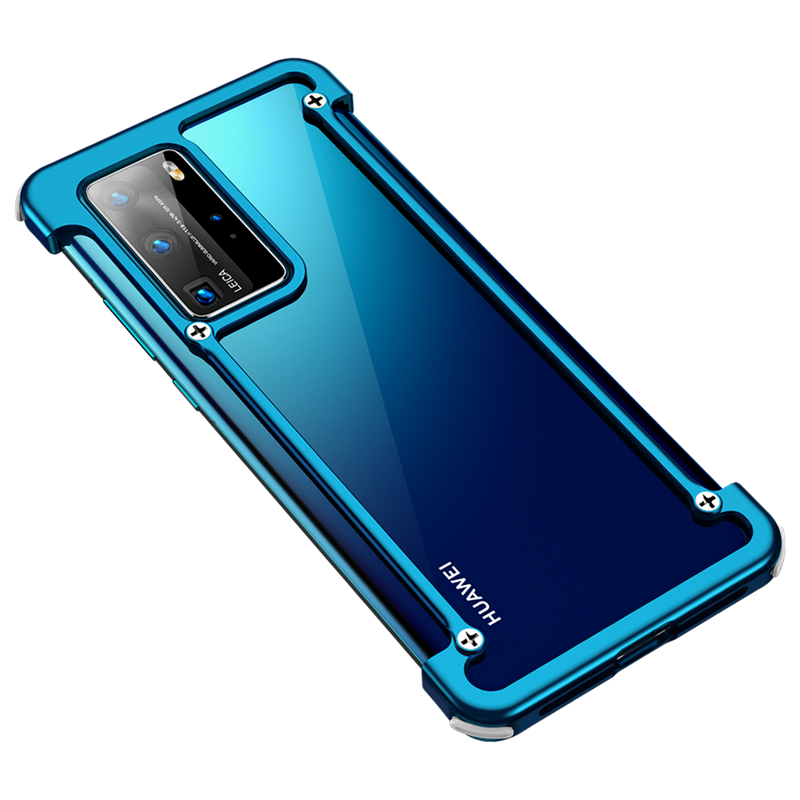 Phone Case For Huawei P40 P40 pro plus luxury Metal Frame Shape With Airbag Shockproof original case Bumper Back Bover Cool Case: Huawei P40 Pro / Blue