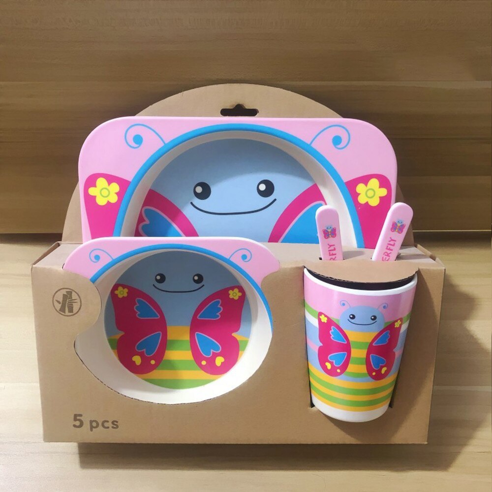 5 pièces/ensemble plats bébé alimentation enfants vaisselle bébé nourriture plats enfants cuisine infantile alimentation bol assiette cuillère bambou vaisselle: PJ4036B12