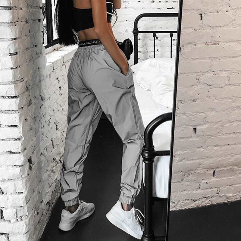 Reflektierende Jogger frauen jogginghose grau reflektierende hosen damen Punk Neon- hosen frauen hosen koreanischen Winter