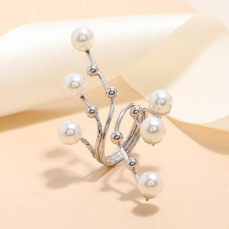 IHUES 1Pcs French Vintage Pearl Rings for Women Joint Opening Ring Party Engagement Decoration: Sapphire