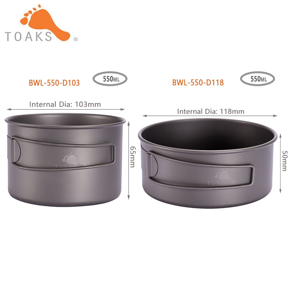 TOAKS Camping Titan Schalen 550ml Mit Titan Klapp Griffe Klapp Schüsseln Kochgeschirr D103MM &Ampere; D118MM