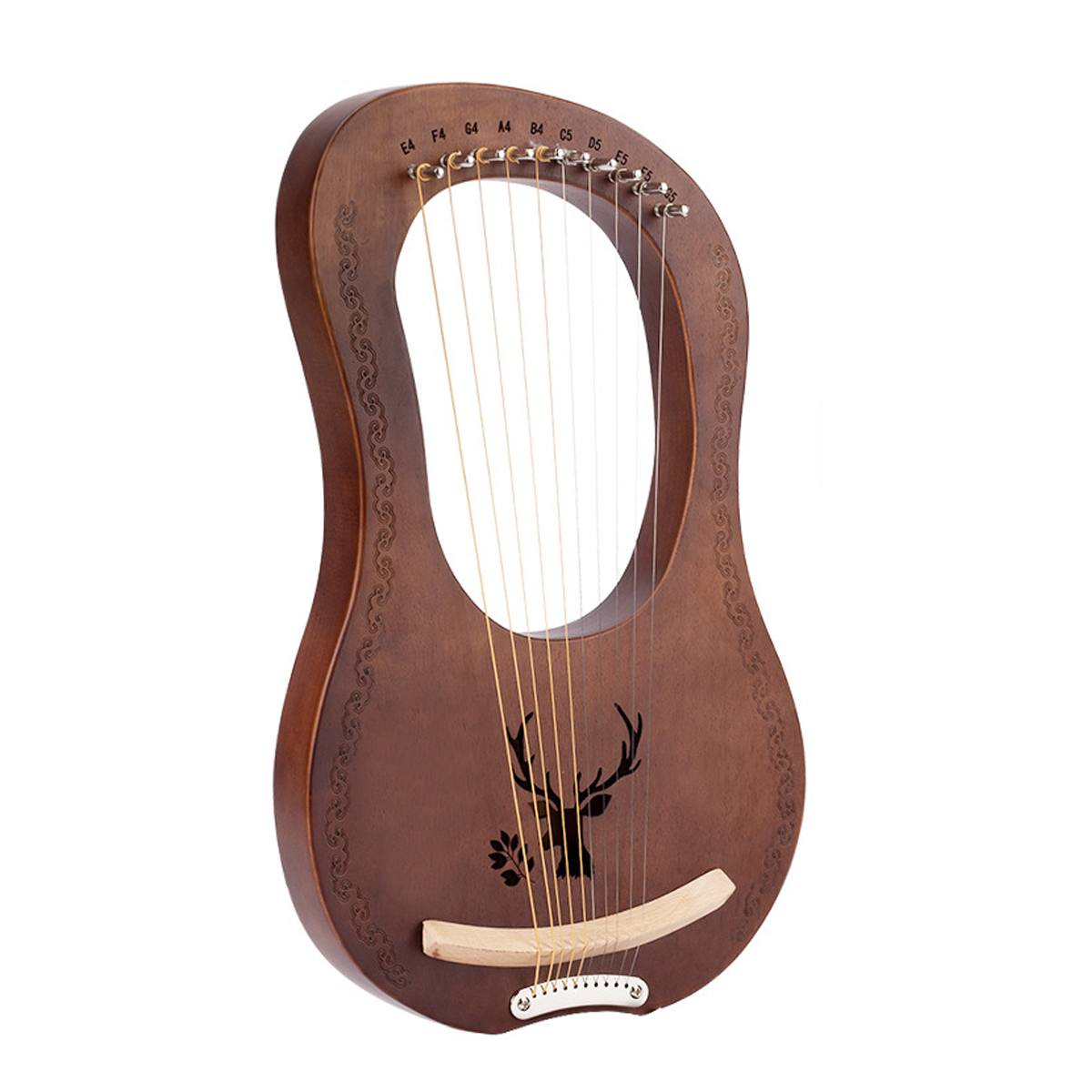 Træ mahogni 7 -strenget lyre harpe strenge musikinstrument med pickup tuning hammer rengøringsklud harpe instrument: Elg mørkebrun