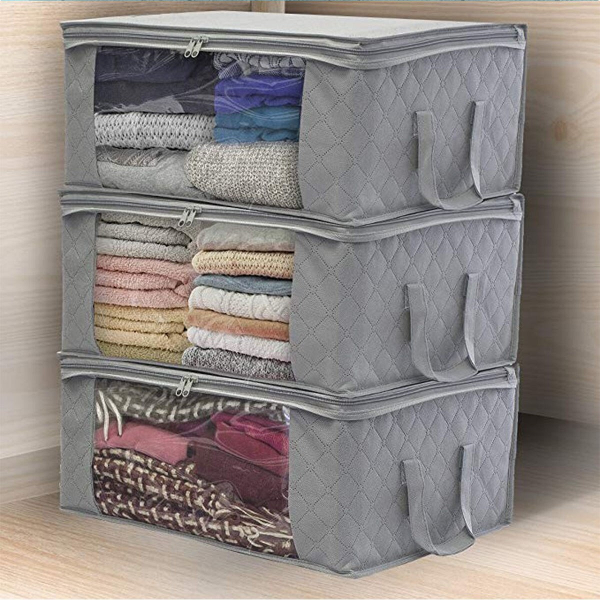 Non-Woven Fabric Folding Storage Bag with Zipper Dustproof Moisture-proof Clothes Quilt Storage Case Holder Organizer Save Space