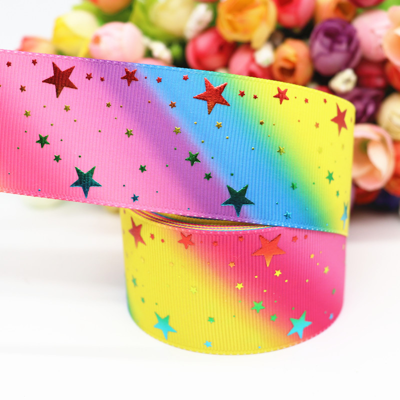 10 Yards 1.5 "38MM brillant arc-en-ciel or étoile imprimé ruban gros-grain pour cheveux nœuds bricolage artisanat accessoires faits à la main M19090201: 6