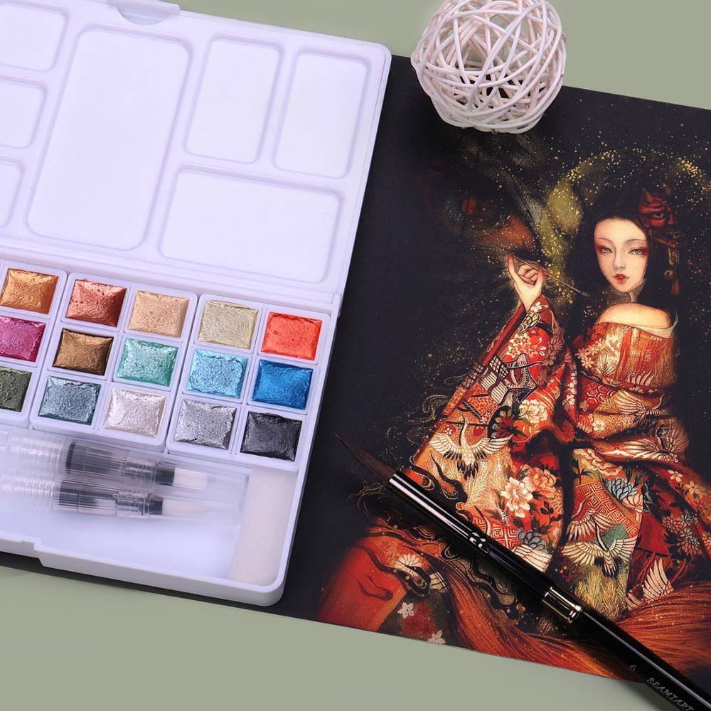 Seamiart Parel Aquarel Pigment 24 Kleur Solid Metallic Water Kleur Verf Set Voor Tekening Illustraties Art Supplies