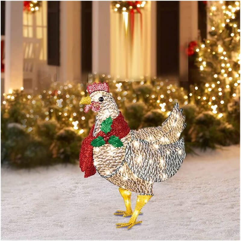Écharpe lumineuse de noël, piquets de jardin de poulet, décorations de noël, oiseaux décoratifs, jardins extérieurs, 2022